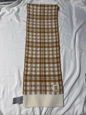 Timberland NWT Plaid Knit Scarf | Cozy Winter Essential | Cream & Tan Streetwear